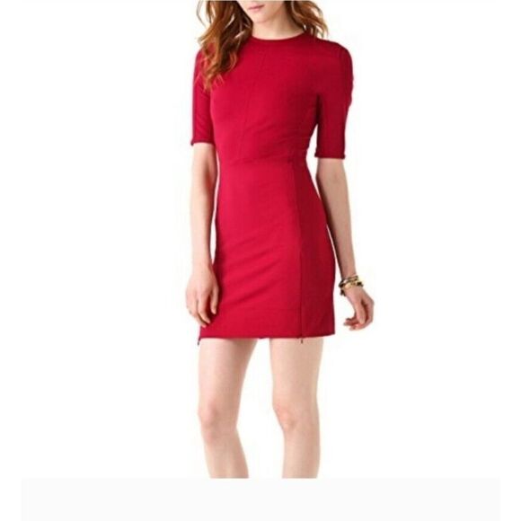 DVF Diane Von Furstenberg Dress Size 4 Red  Short Sleeve Sheath Zipper Hem - Picture 1 of 15